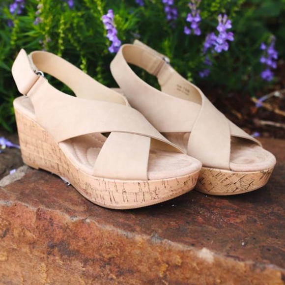 Chinese Laundry Shoes - Nude Slingback Platform Cork Wedge Sandals